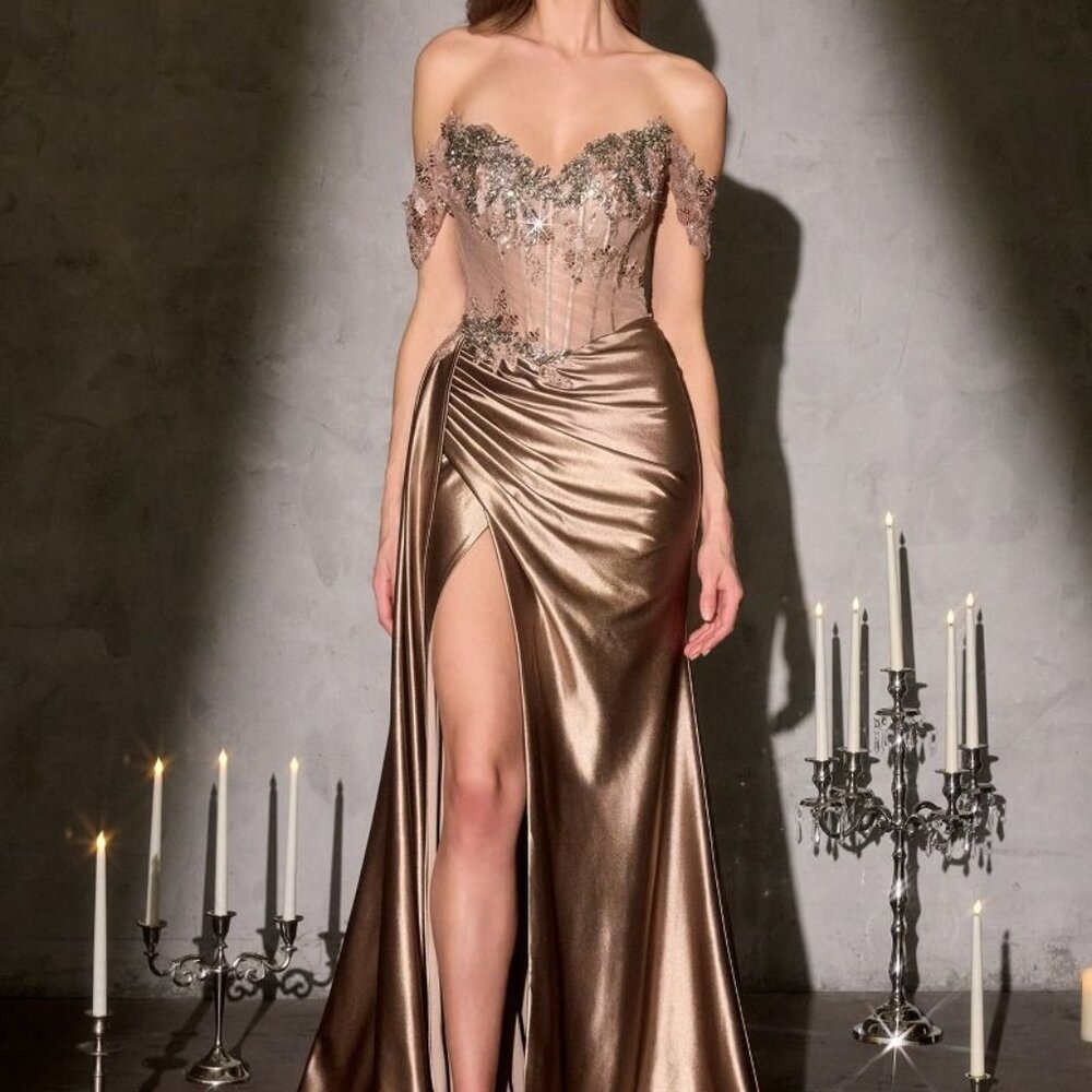 Prom dress. Formal off the shoulder military ball gala party gold, silver - Picture 4 of 10